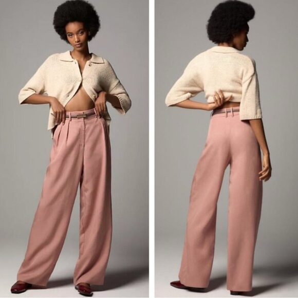 NEW Anthropologie Mare Mare  Wide-Leg Trousers Pink Linen Pastel Neutral - Picture 1 of 4